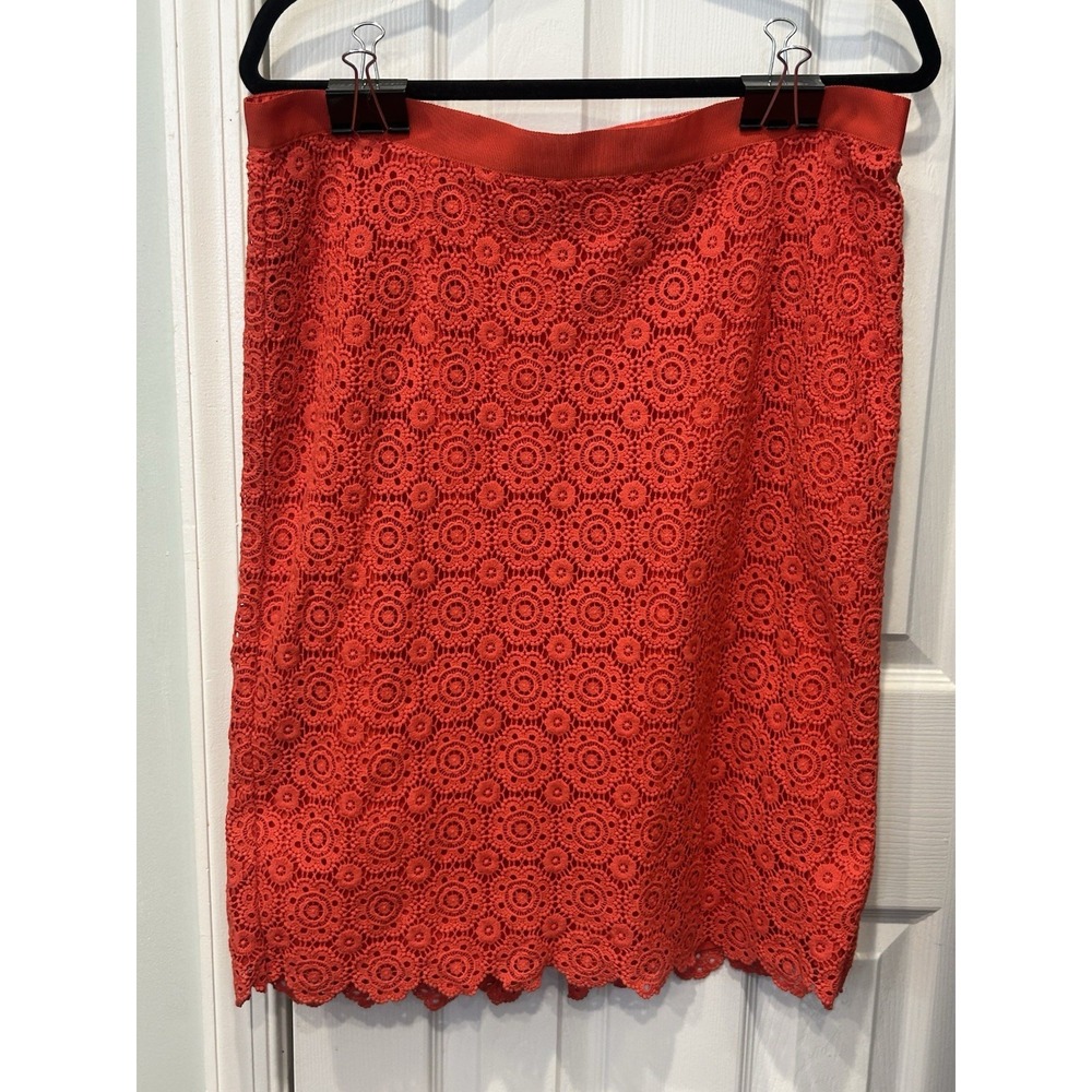 Boden Alexa Pencil Pencil Skirt Orange Crochet Lined Cotton Sz 12 Classic Summer